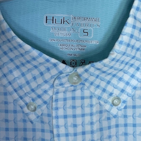 HUK Fishing Shirt Long Sleeve Button Down Vented Santiago Blue White Men's Small - Picture 5 of 16